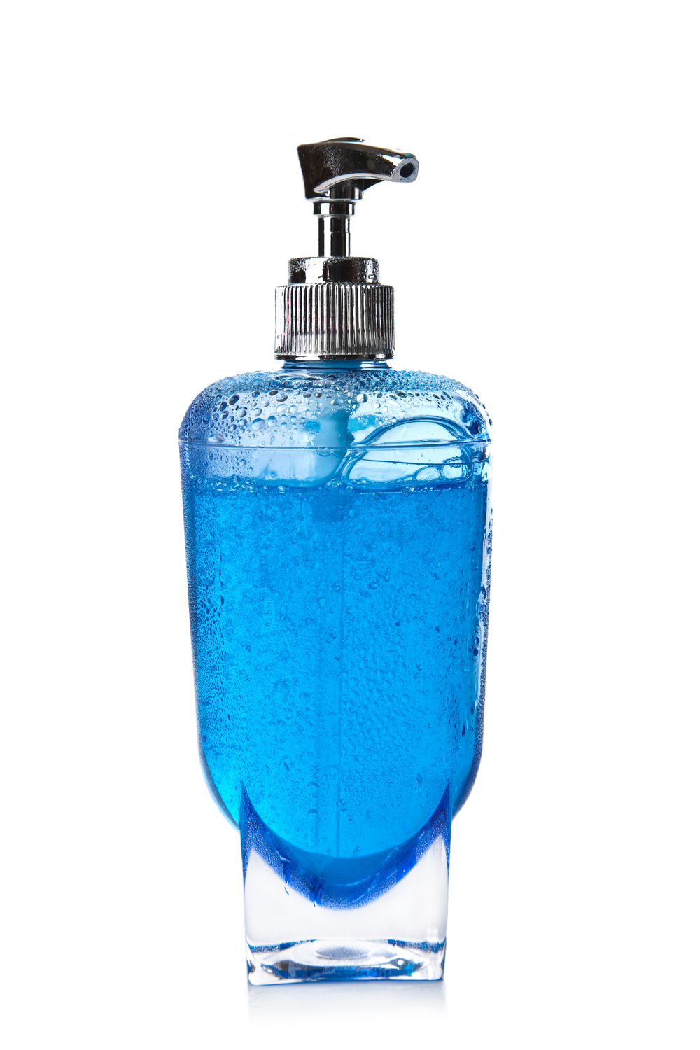 透明瓶中的藍(lán)色液體肥皂隔離液體